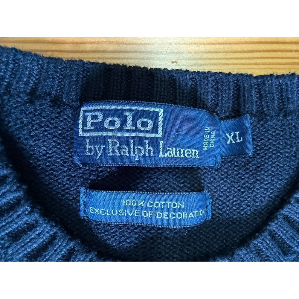 Polo Ralph Lauren Mens XL Black Cotton Crewneck Knit Sweater Purple‎ Pony Logo - Picture 2 of 13